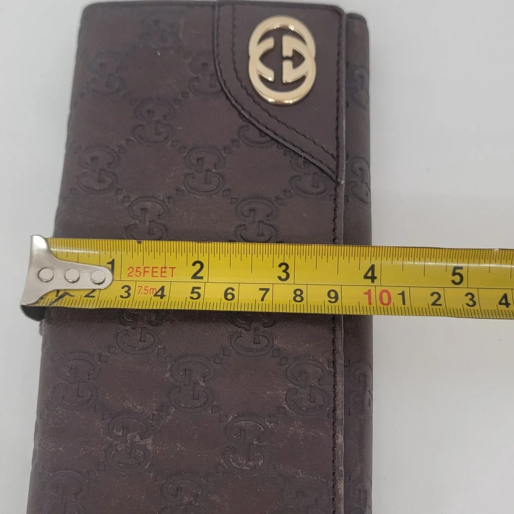 AuthenticGucci Guccissima Leather Long Wallet Brown GG Monogram Gold Logo